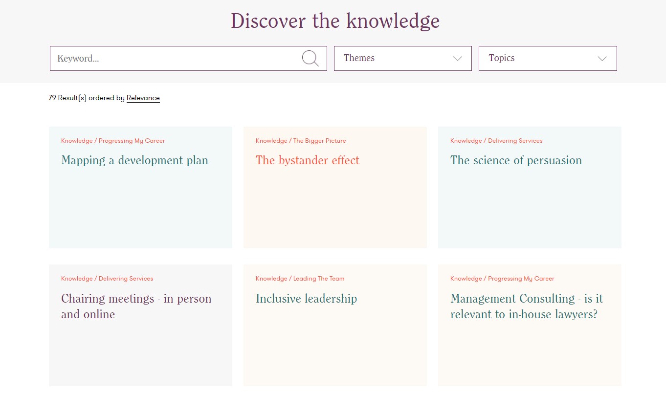 CLL website knowledge search screen shot